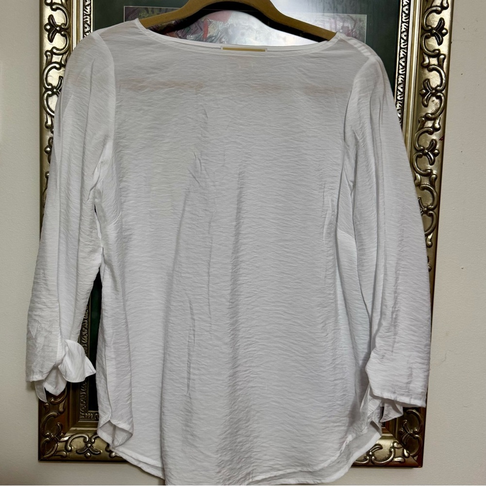 Michael Kors White Semi Sheer Long Sleeve Top Size Medium